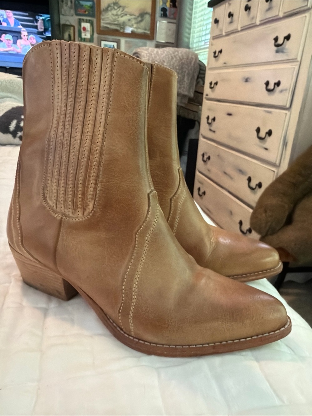Free People New Frontier Western Leather Boho Chelsea Boots 38 Cowboy - Picture 2 of 8